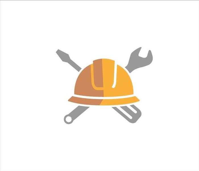 contractor helmet and wrenches logo