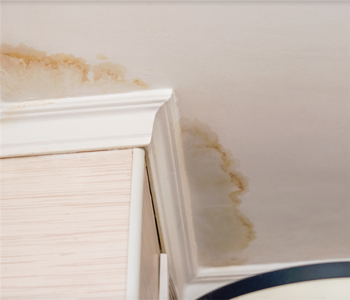 water damage stains on ceiling of a room